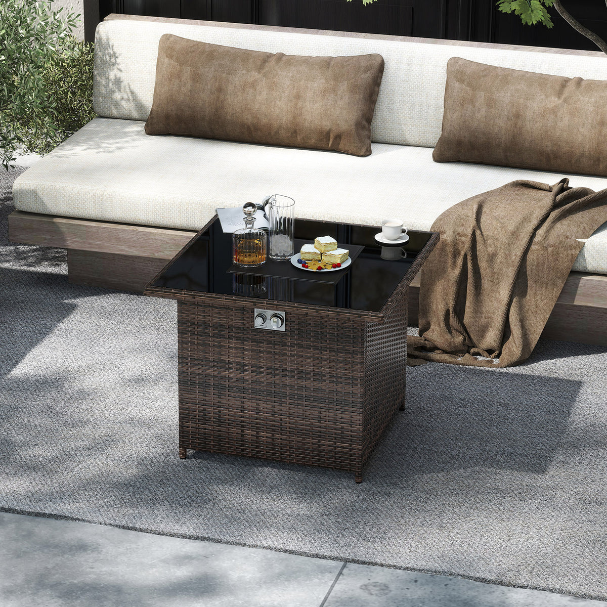 32.5 Inch Propane Fire Pit Table 5000 BTU with Tempered Glass Tabletop-Brown-Fire Pit Tables-DECOROLALA