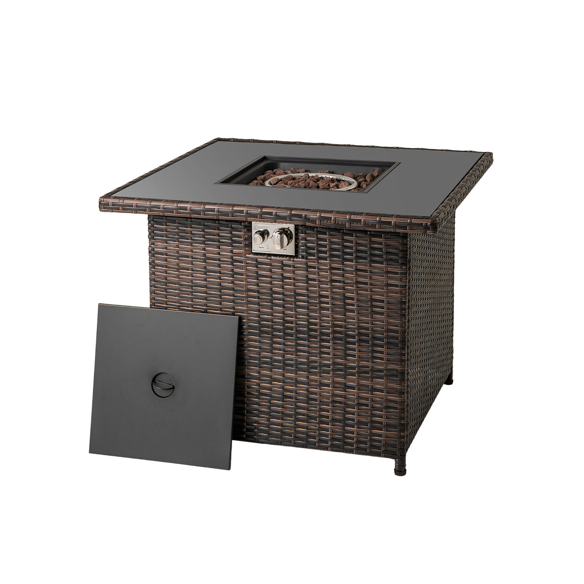32.5 Inch Propane Fire Pit Table 5000 BTU with Tempered Glass Tabletop-Brown-Fire Pit Tables-DECOROLALA