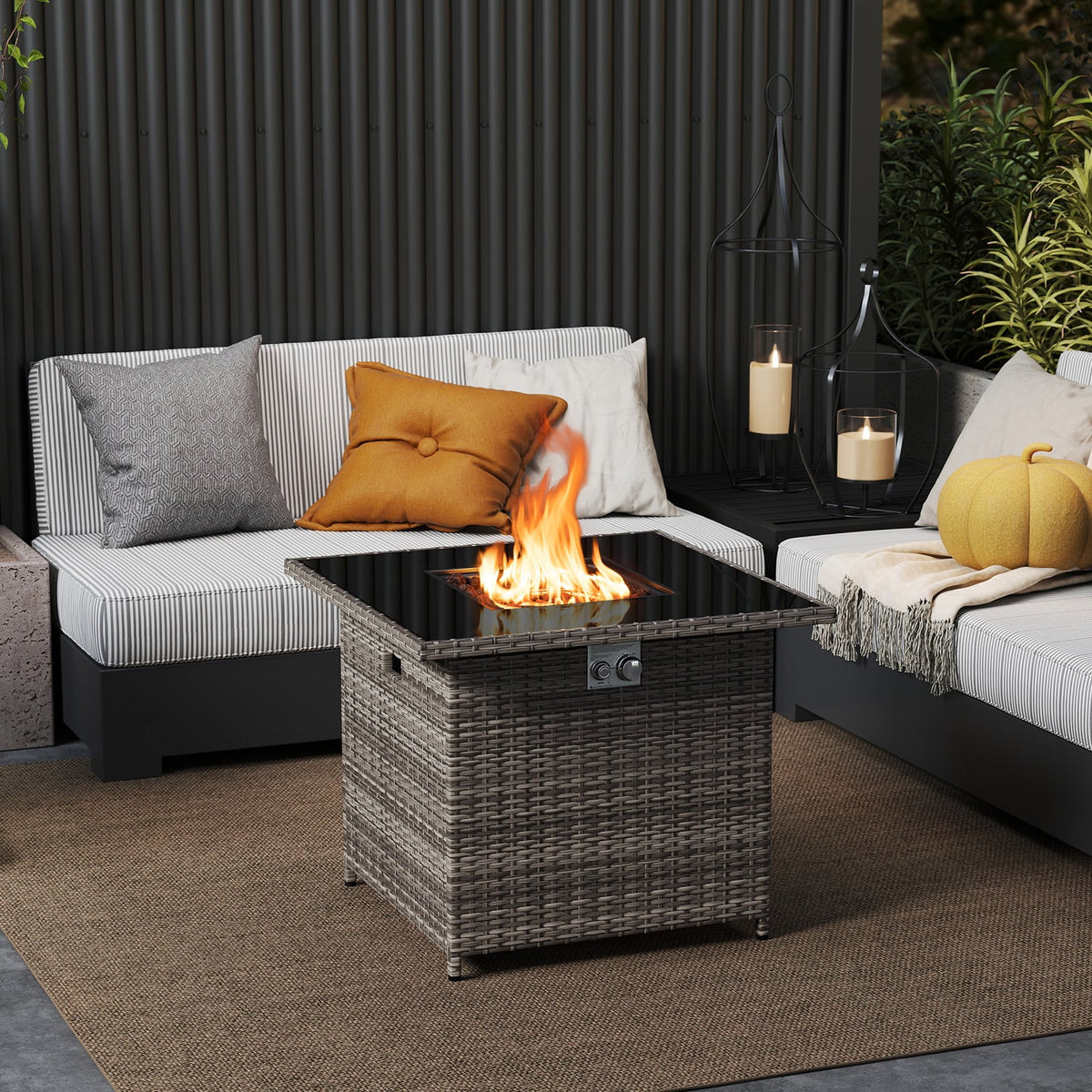 32.5 Inch Propane Fire Pit Table 5000 BTU with Tempered Glass Tabletop-Gray-Fire Pit Tables-DECOROLALA