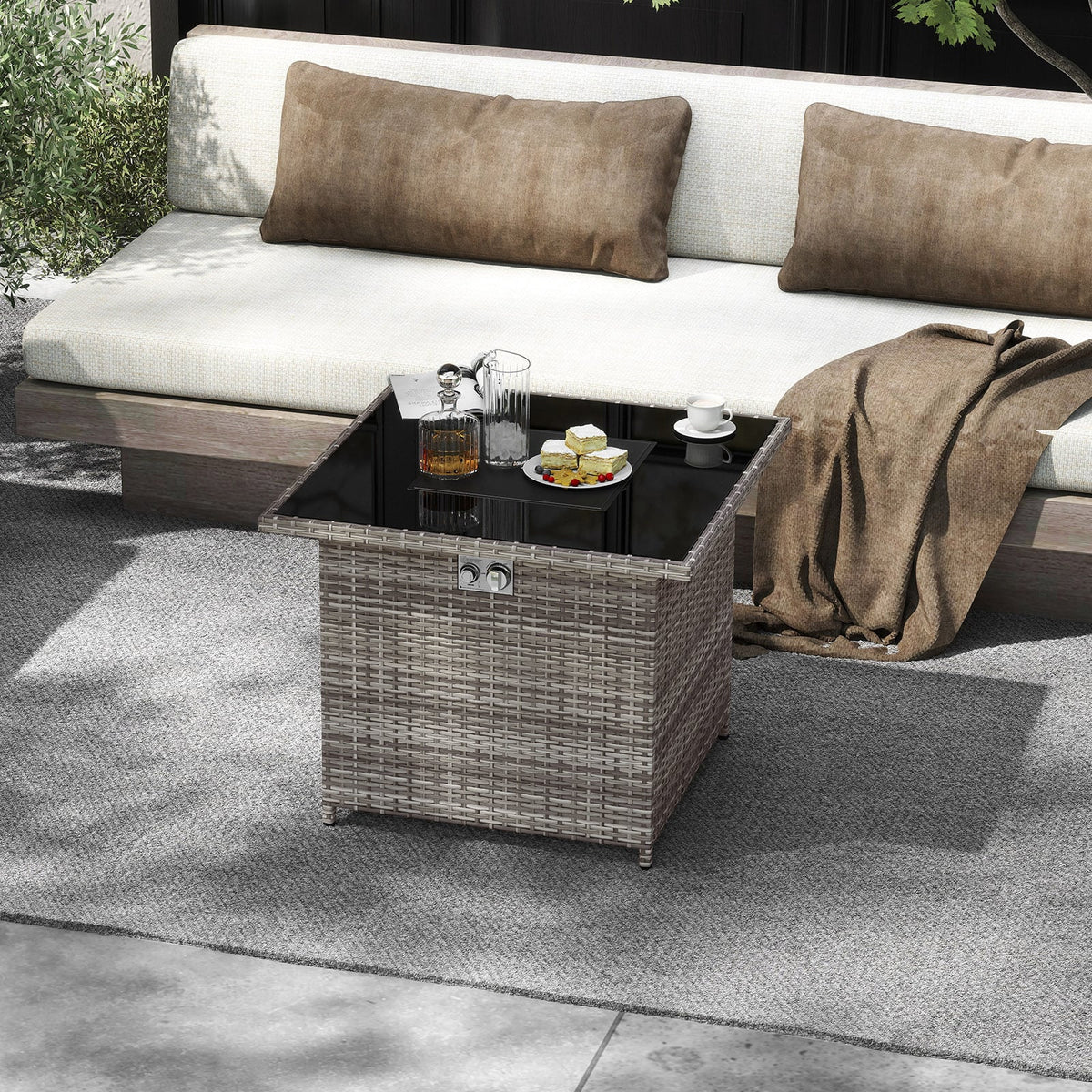32.5 Inch Propane Fire Pit Table 5000 BTU with Tempered Glass Tabletop-Gray-Fire Pit Tables-DECOROLALA
