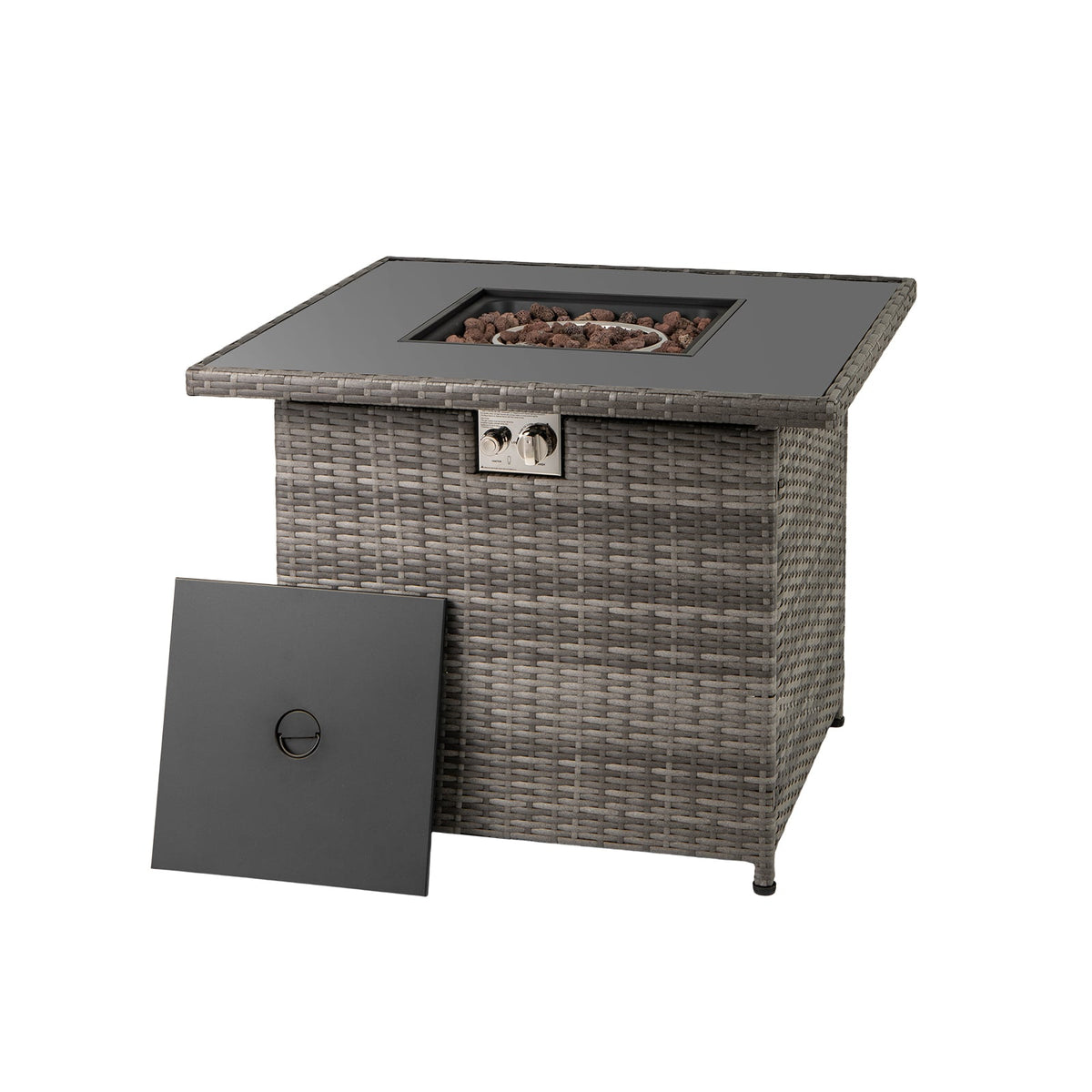32.5 Inch Propane Fire Pit Table 5000 BTU with Tempered Glass Tabletop-Gray-Fire Pit Tables-DECOROLALA