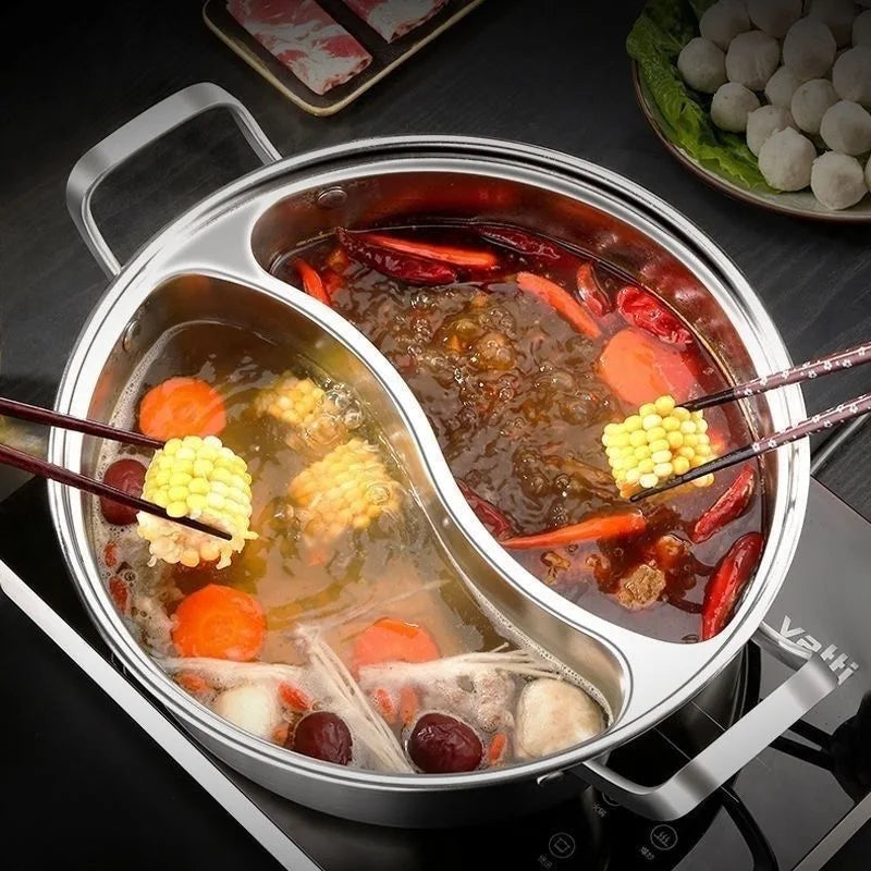32cm 316 Stainless Steel Twin Divided Hot Pot Silver-Stock Pot-DECOROLALA