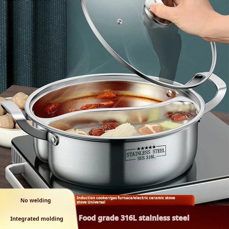 32cm 316 Stainless Steel Twin Divided Hot Pot Silver-Stock Pot-DECOROLALA