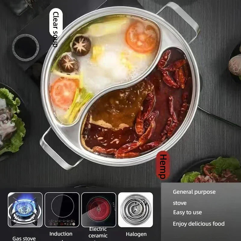32cm 316 Stainless Steel Twin Divided Hot Pot Silver-Stock Pots-DECOROLALA