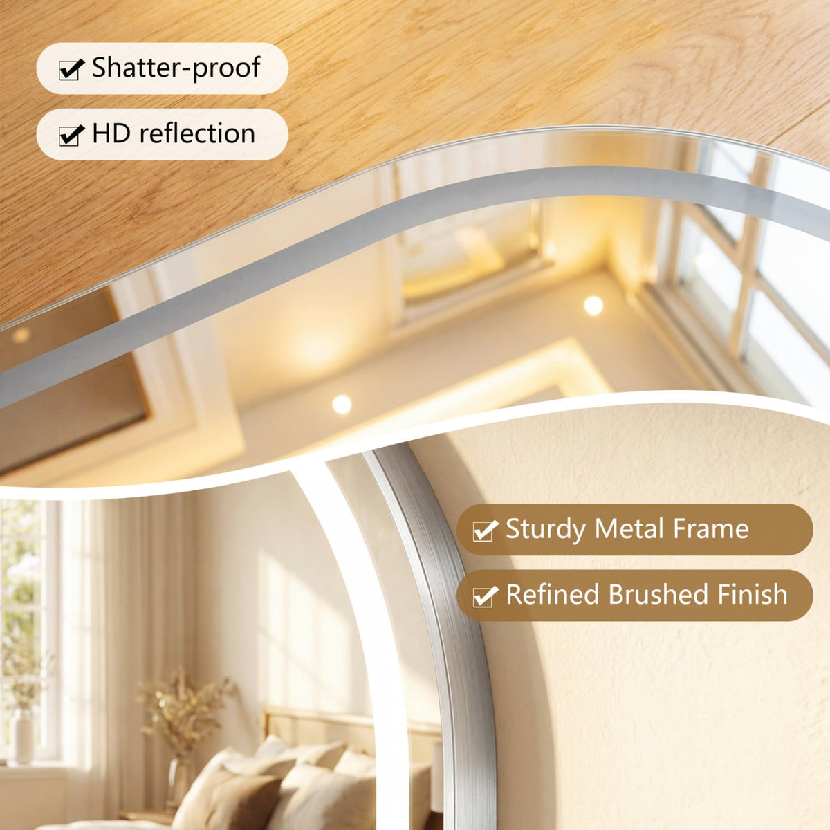 32x20" Oval LED Bathroom Mirror with Front & Backlight 3 Colors Stepless Dimming-Silver-Wall Mirrors-DECOROLALA