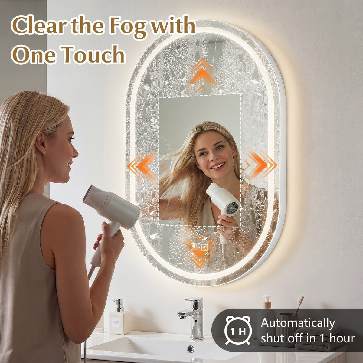 32x20" Oval LED Bathroom Mirror with Front & Backlight 3 Colors Stepless Dimming-Silver-Wall Mirrors-DECOROLALA