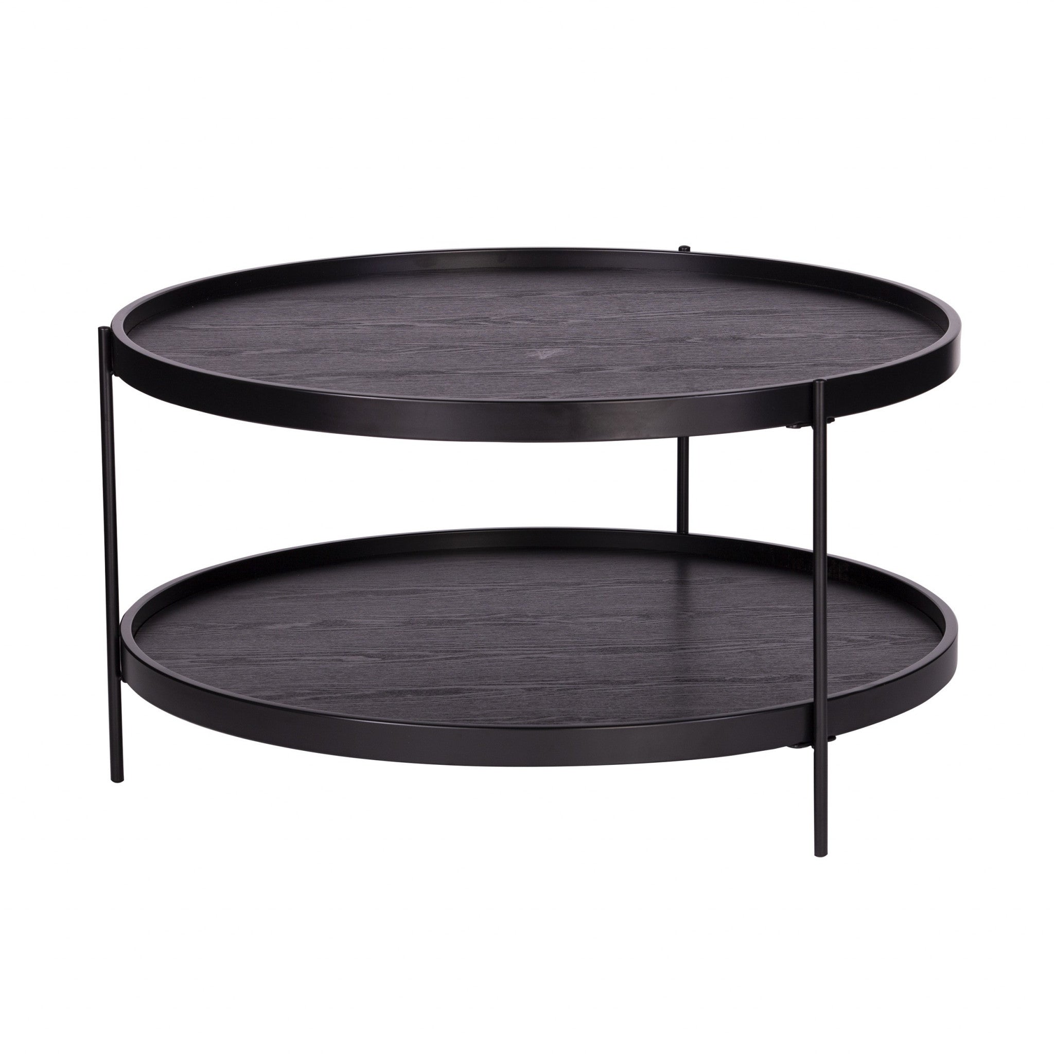 33" Black Manufactured Wood And Metal Round Coffee Table-Coffee Tables-DECOROLALA