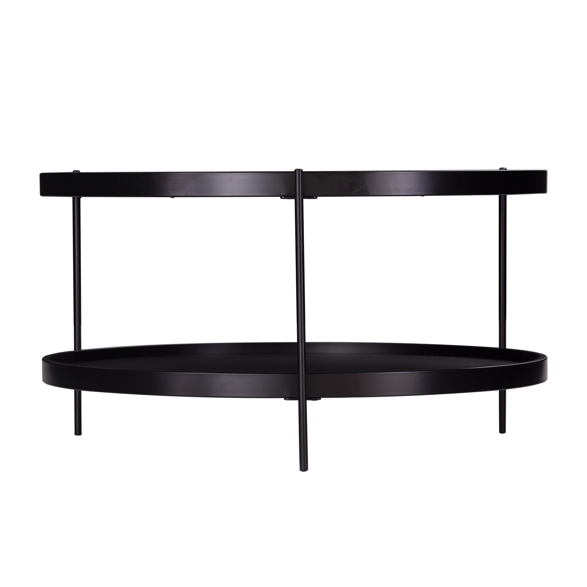 33" Black Manufactured Wood And Metal Round Coffee Table-Coffee Tables-DECOROLALA