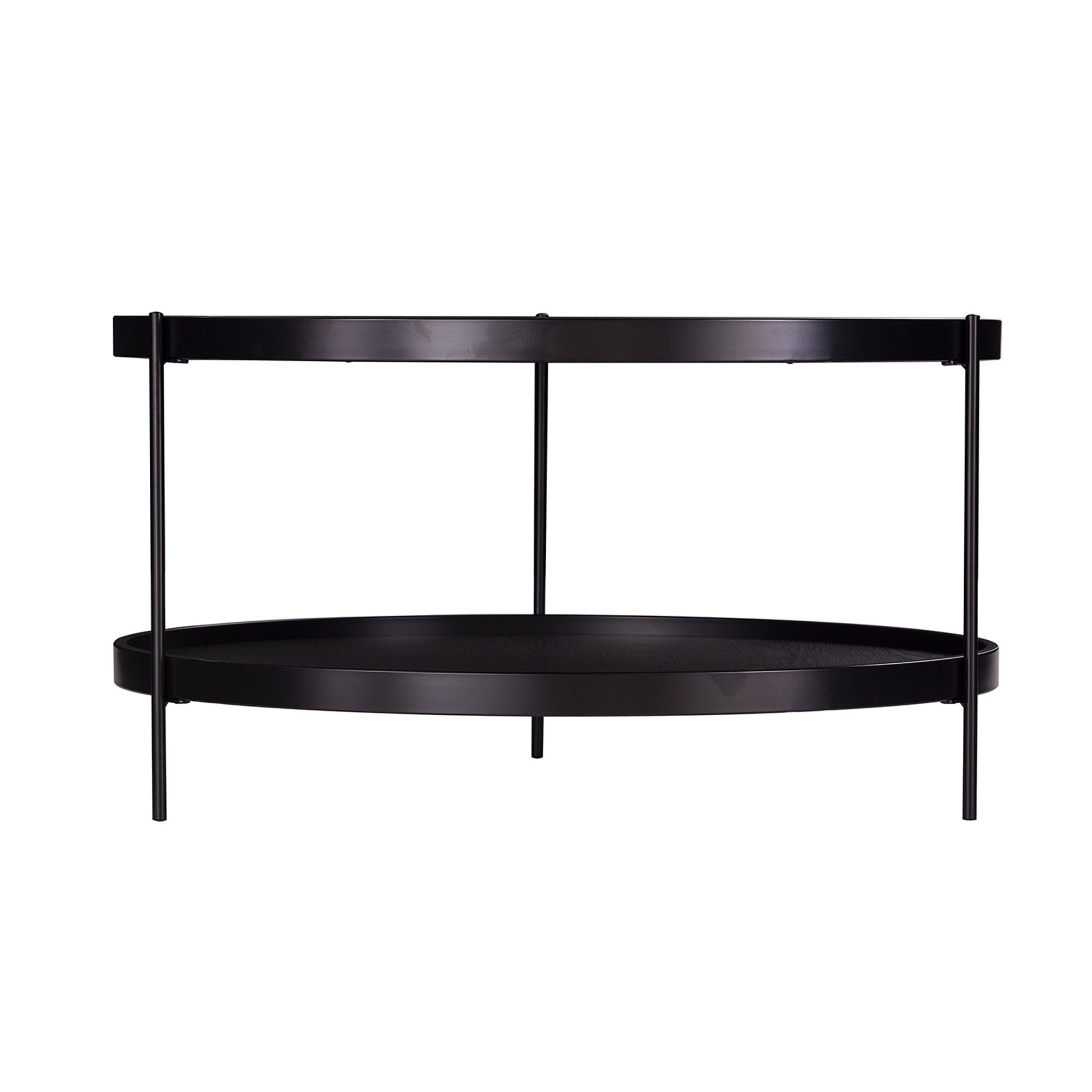 33" Black Manufactured Wood And Metal Round Coffee Table-Coffee Tables-DECOROLALA