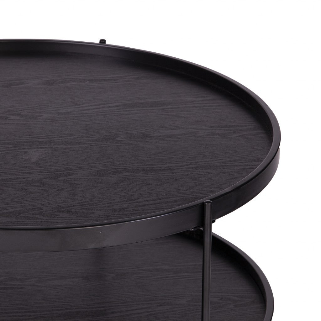 33" Black Manufactured Wood And Metal Round Coffee Table-Coffee Tables-DECOROLALA