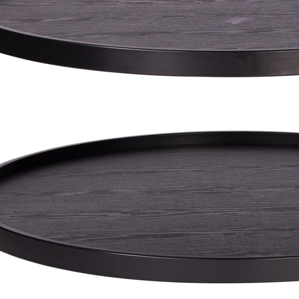 33" Black Manufactured Wood And Metal Round Coffee Table-Coffee Tables-DECOROLALA