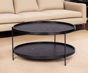 33" Black Manufactured Wood And Metal Round Coffee Table-Coffee Tables-DECOROLALA