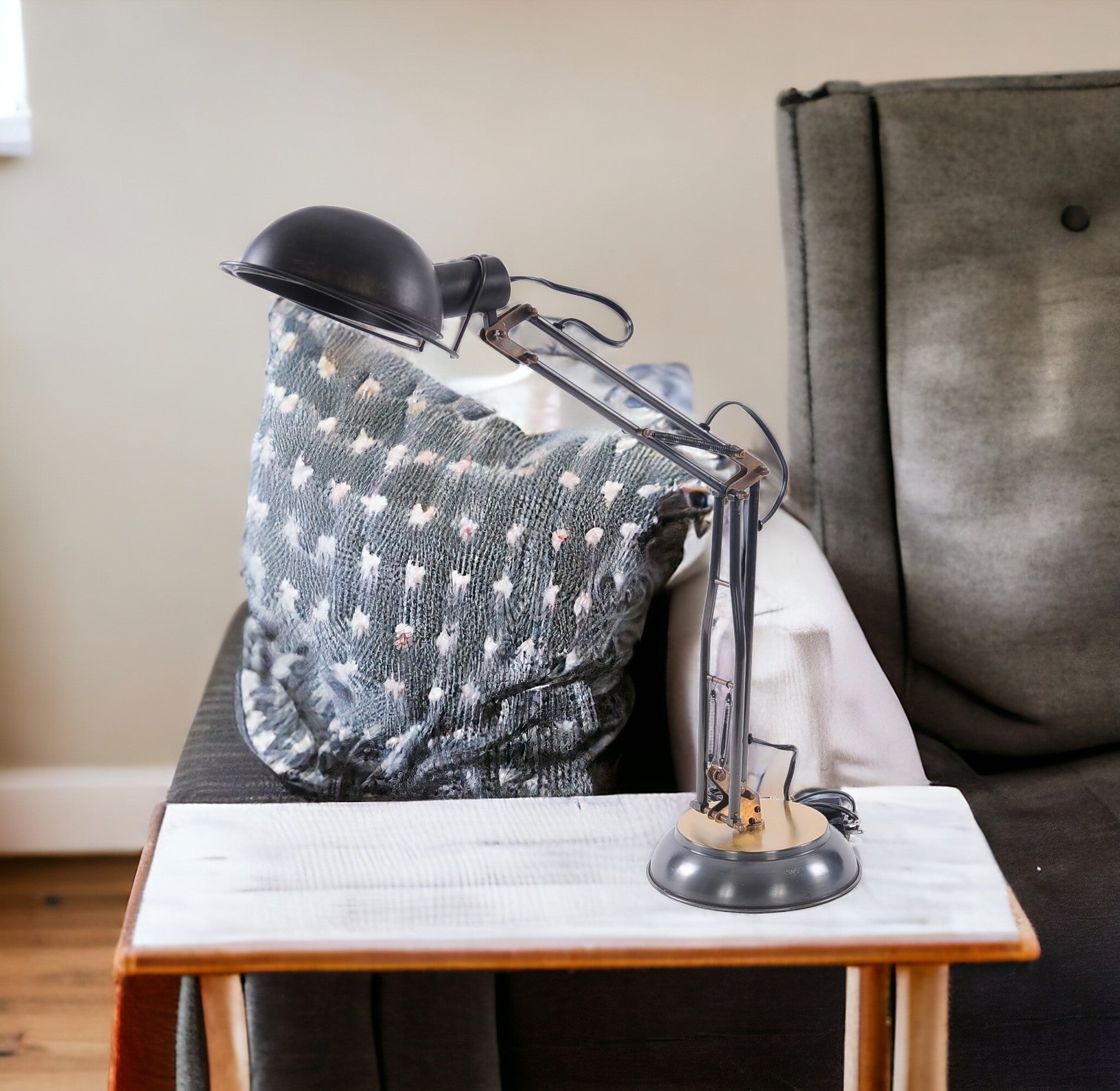 33" Black Metal Desk Table Lamp With Black Bowl Shade-Table Lamps-DECOROLALA