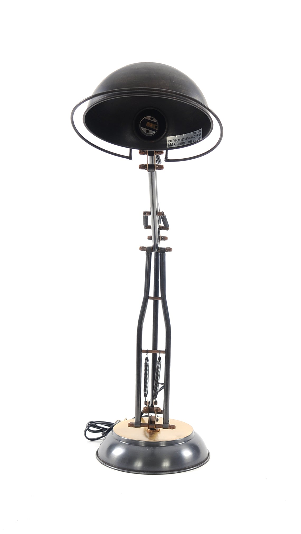 33" Black Metal Desk Table Lamp With Black Bowl Shade-Table Lamps-DECOROLALA