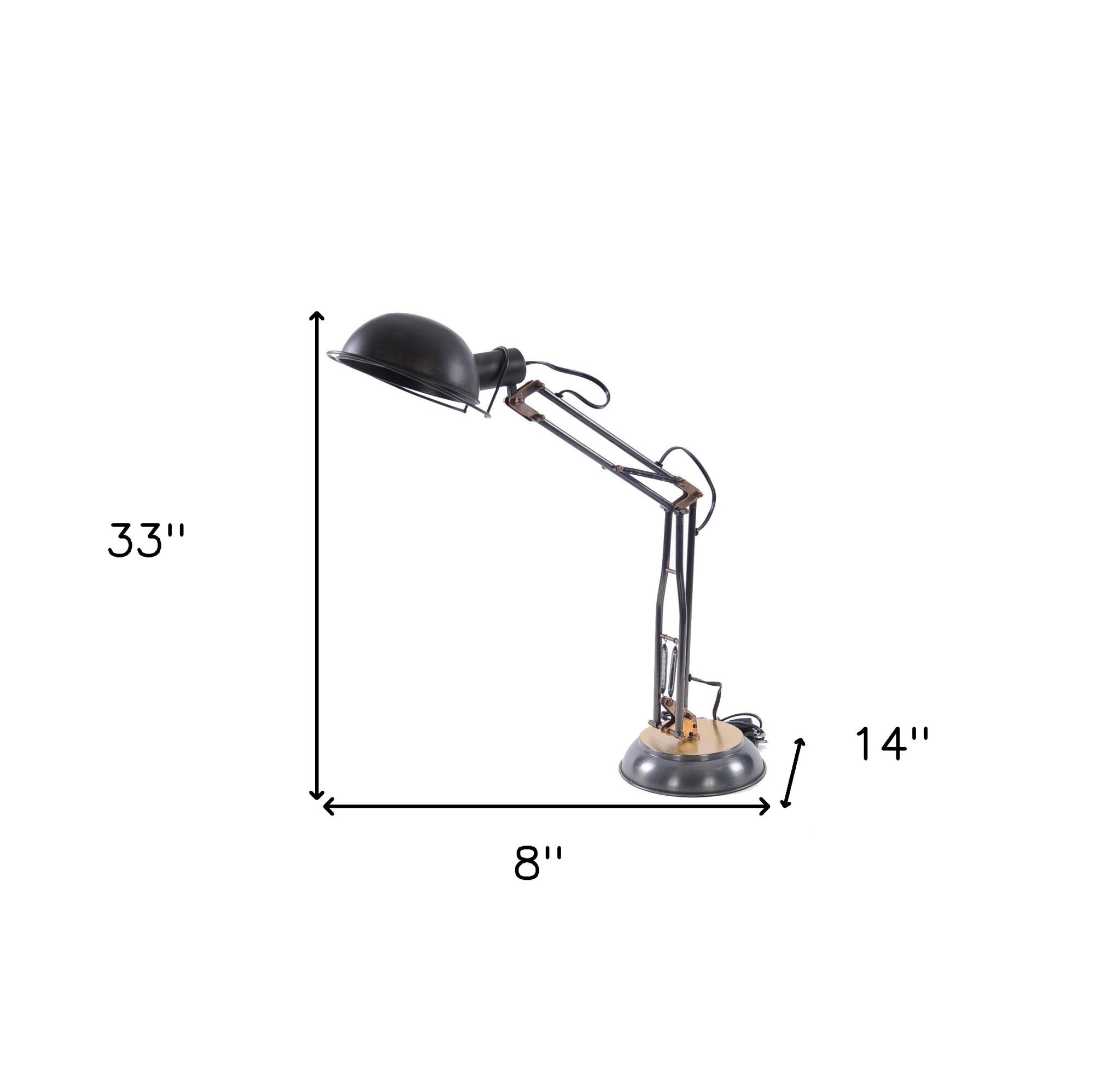 33" Black Metal Desk Table Lamp With Black Bowl Shade-Table Lamps-DECOROLALA