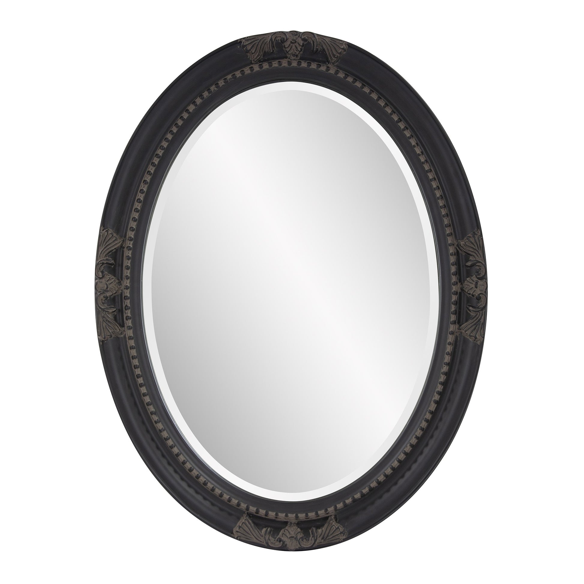 33" Black Ornate Oval Wood Framed Accent Mirror-Mirrors-DECOROLALA