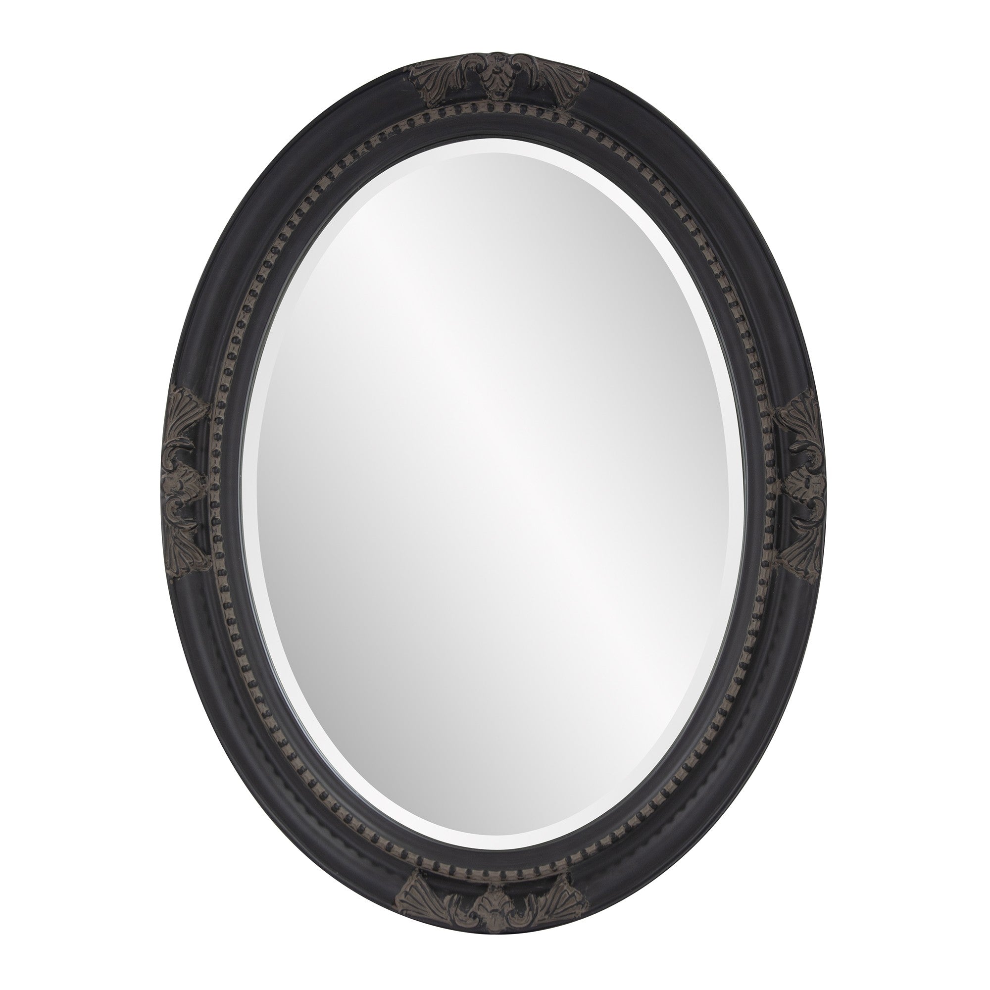 33" Black Ornate Oval Wood Framed Accent Mirror-Mirrors-DECOROLALA