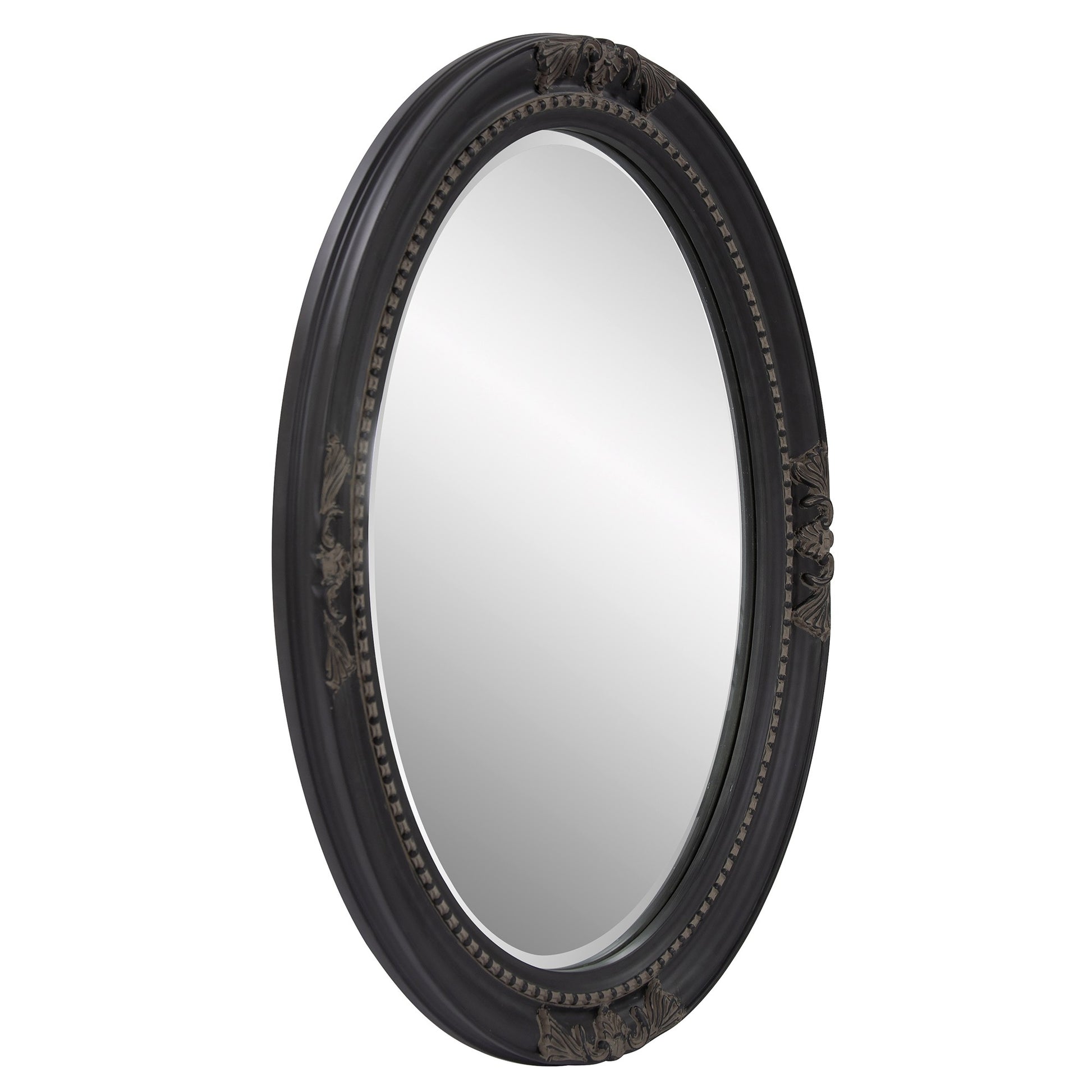 33" Black Ornate Oval Wood Framed Accent Mirror-Mirrors-DECOROLALA