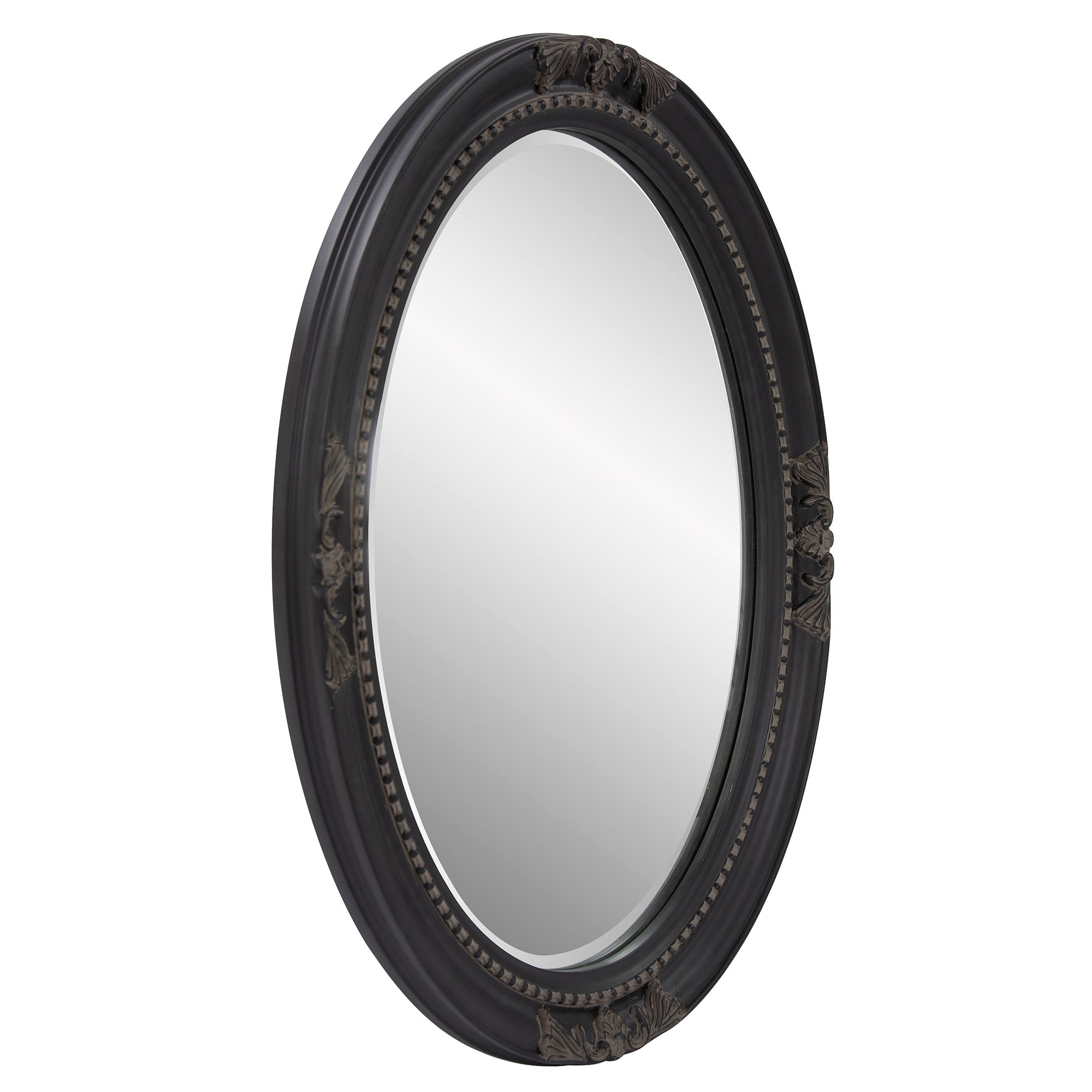 33" Black Ornate Oval Wood Framed Accent Mirror-Mirrors-DECOROLALA