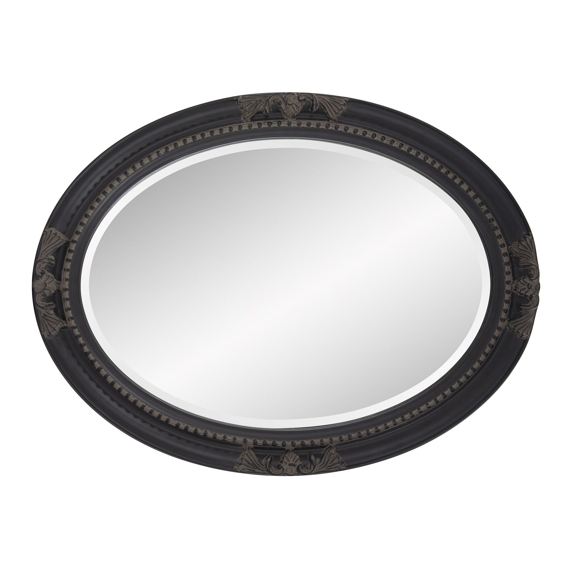33" Black Ornate Oval Wood Framed Accent Mirror-Mirrors-DECOROLALA