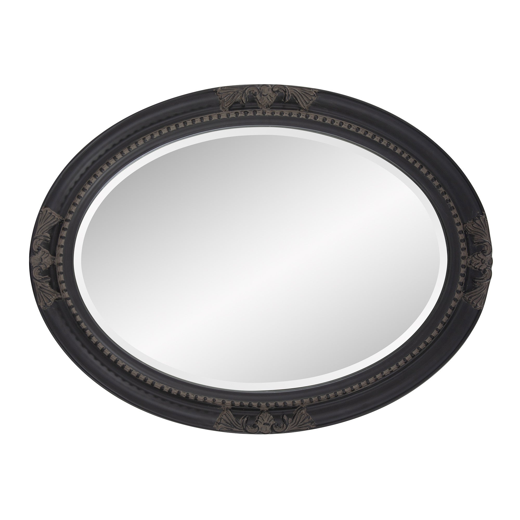 33" Black Ornate Oval Wood Framed Accent Mirror-Mirrors-DECOROLALA