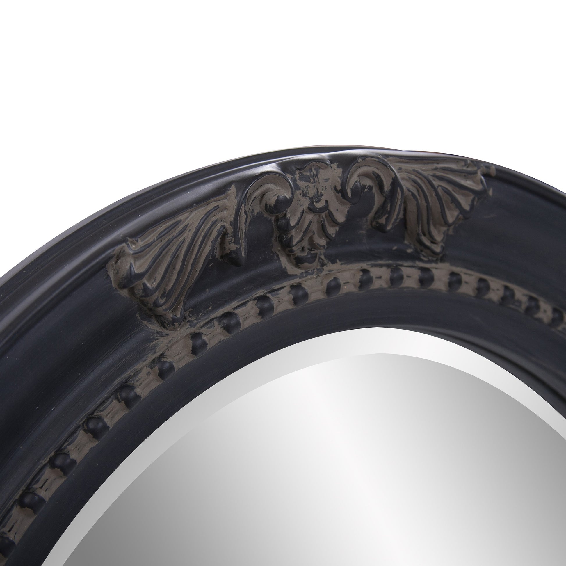 33" Black Ornate Oval Wood Framed Accent Mirror-Mirrors-DECOROLALA