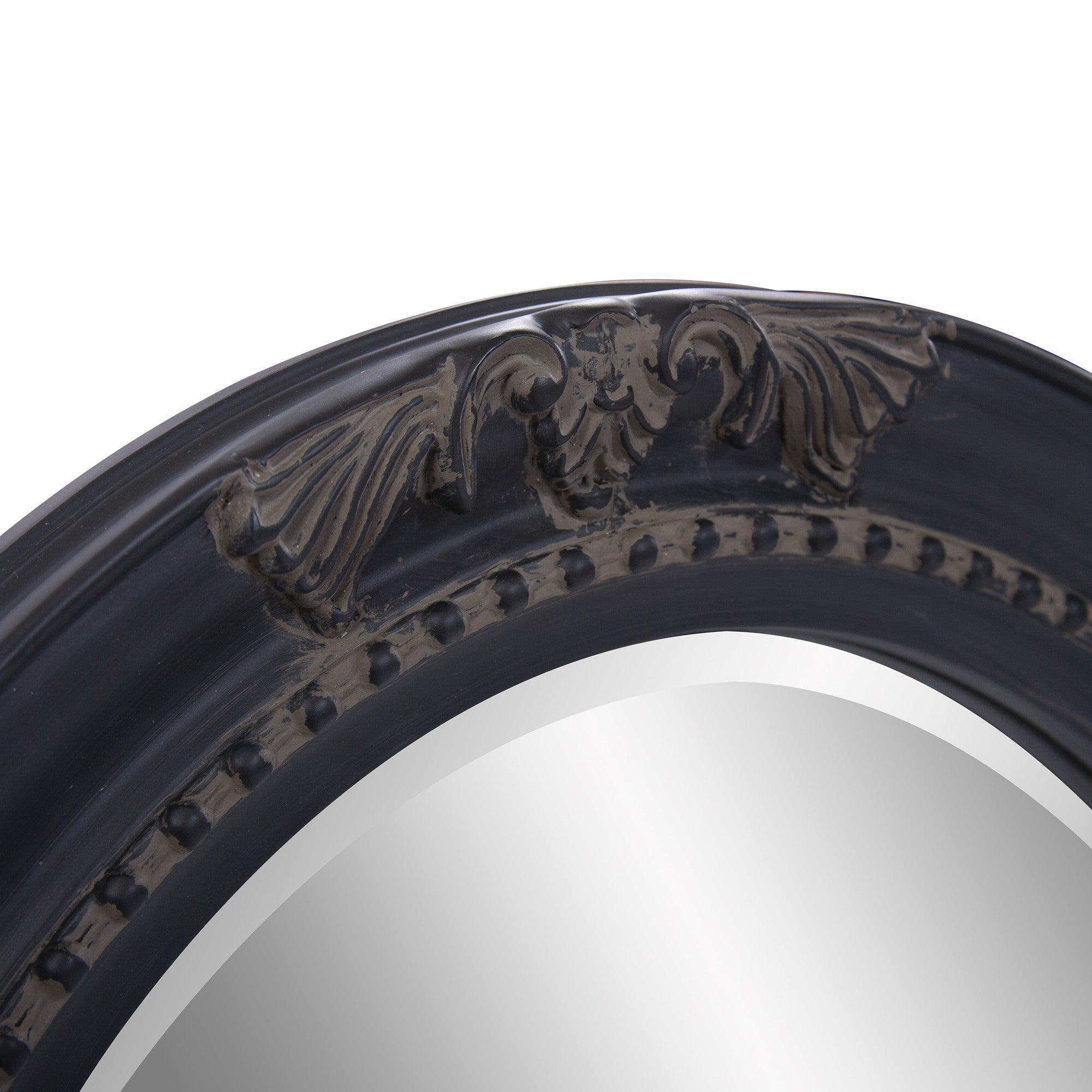 33" Black Ornate Oval Wood Framed Accent Mirror-Mirrors-DECOROLALA