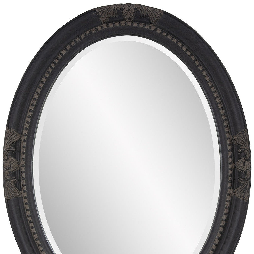 33" Black Ornate Oval Wood Framed Accent Mirror-Mirrors-DECOROLALA