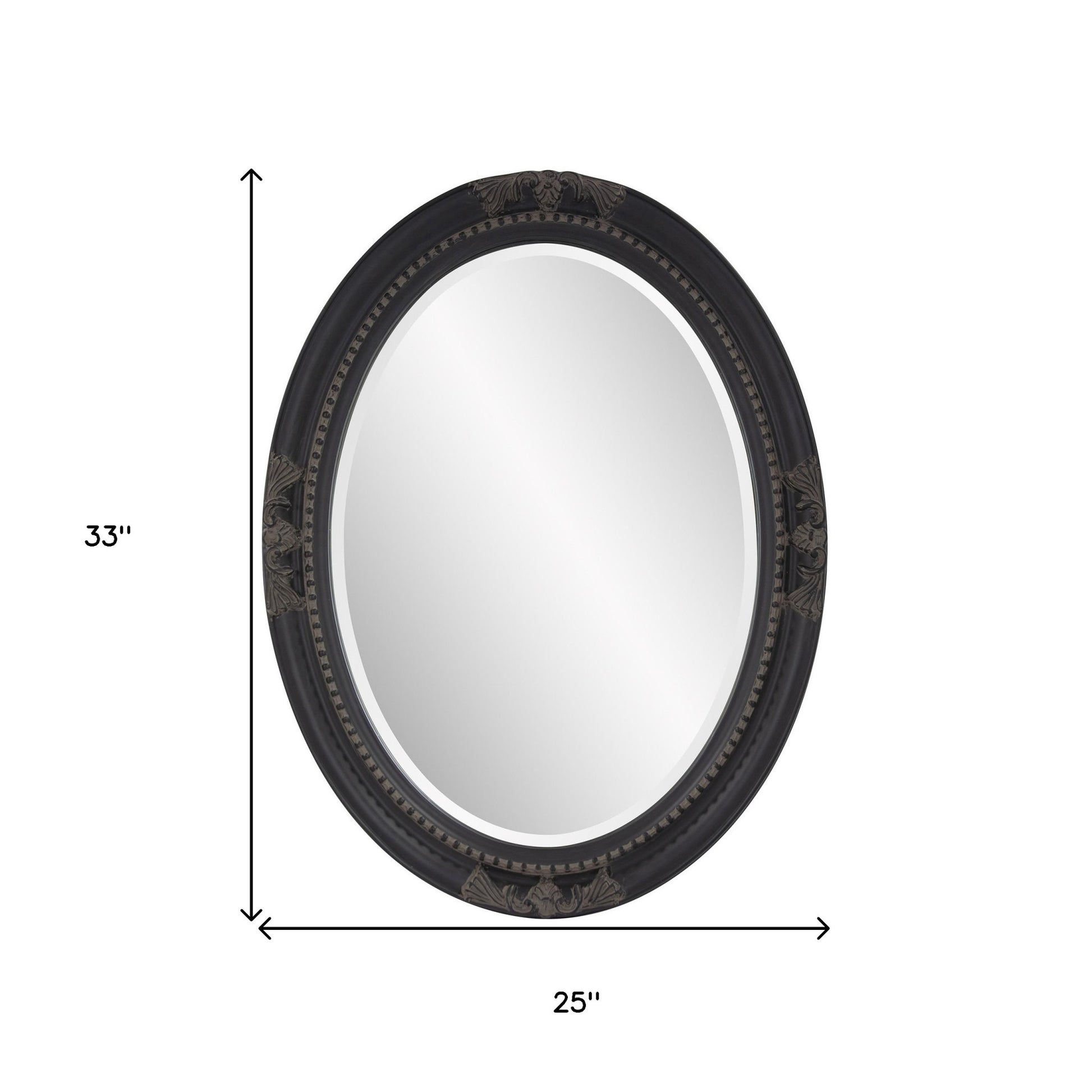 33" Black Ornate Oval Wood Framed Accent Mirror-Mirrors-DECOROLALA