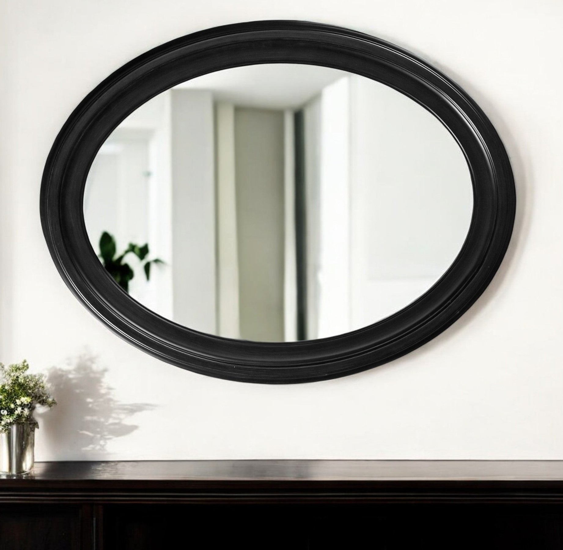 33" Black Oval Framed Accent Mirror-Mirrors-DECOROLALA