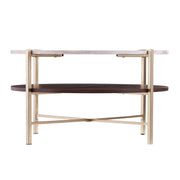 33" Brass Solid Manufactured Wood And Metal Round Coffee Table-Coffee Tables-DECOROLALA