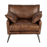 33" Brown Genuine Leather and Solid Wood Distressed Arm Chair-Accent Chairs-DECOROLALA