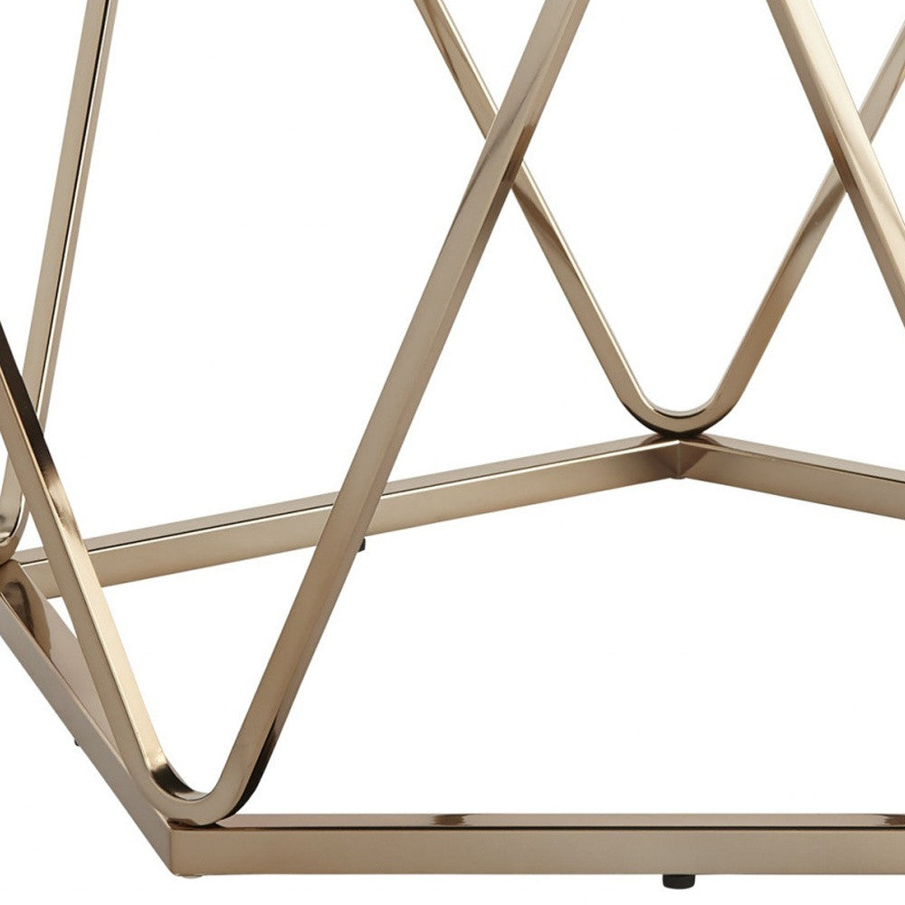 33" Champagne Solid Manufactured Wood And Metal Round Coffee Table-Coffee Tables-DECOROLALA