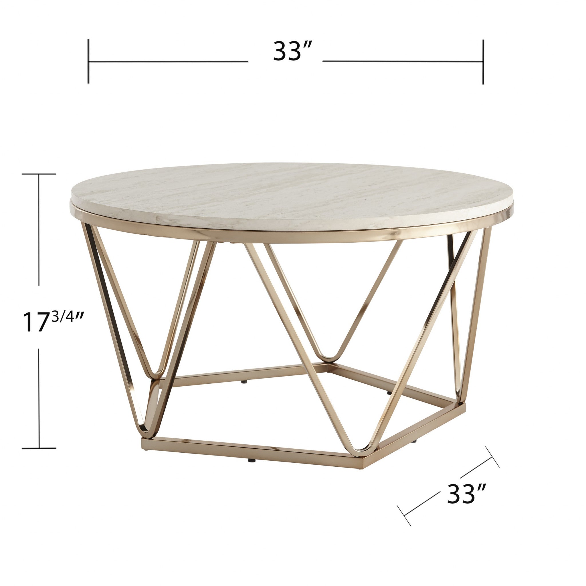 33" Champagne Solid Manufactured Wood And Metal Round Coffee Table-Coffee Tables-DECOROLALA