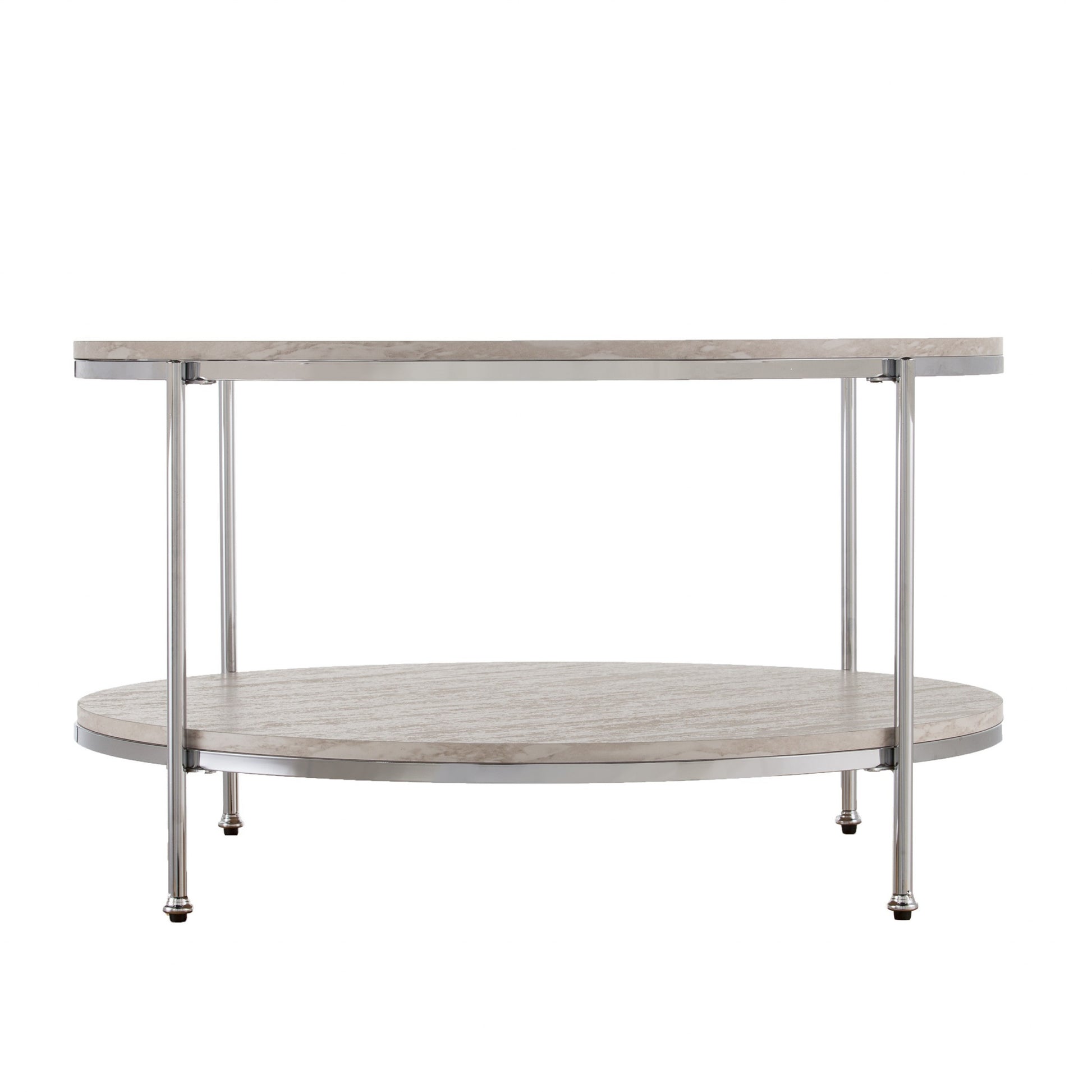 33" Chrome Faux Marble And Metal Round Coffee Table-Coffee Tables-DECOROLALA