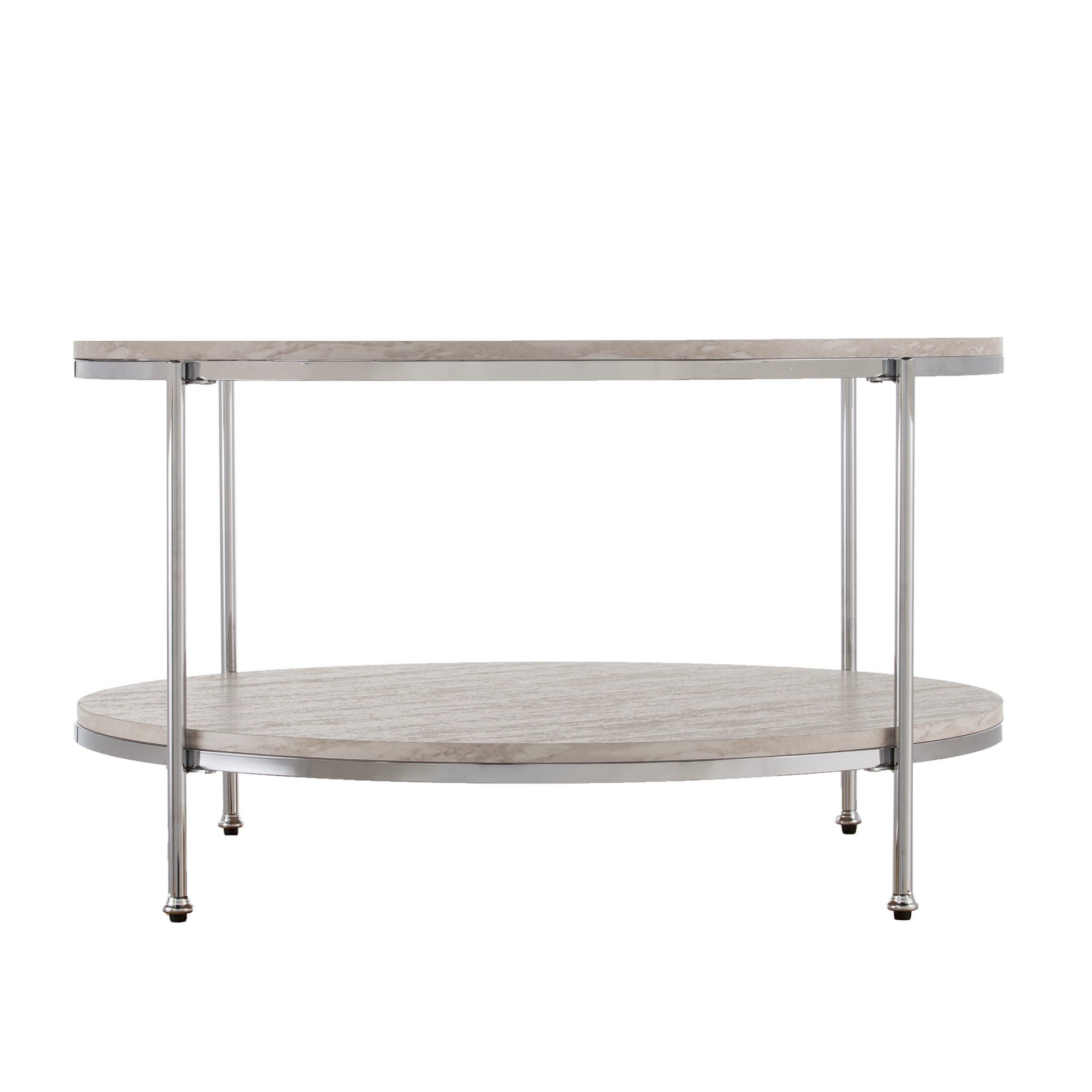 33" Chrome Faux Marble And Metal Round Coffee Table-Coffee Tables-DECOROLALA