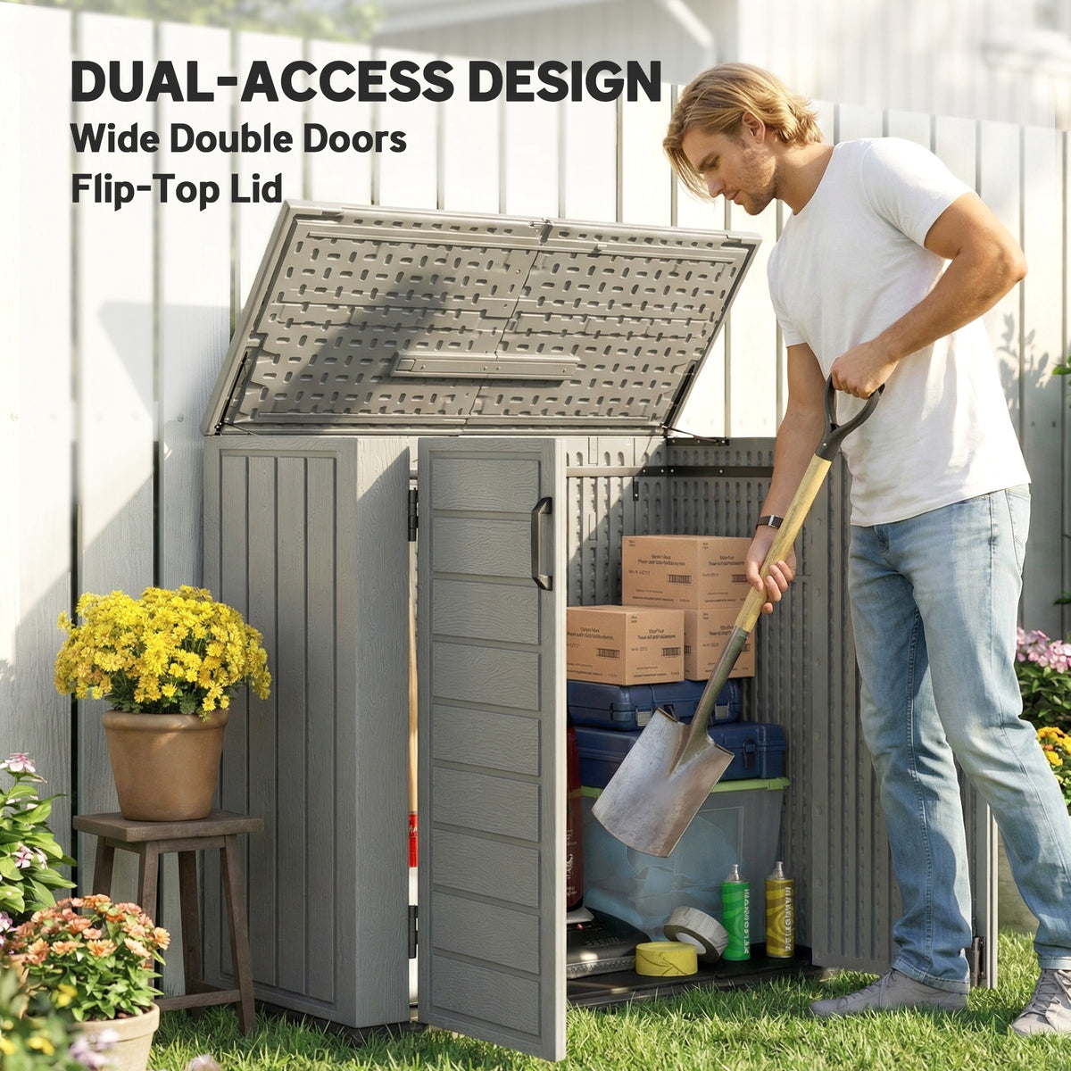 33 Cu.ft Outdoor Storage Shed - Light Grey HDPE Cabinet-Storage Sheds-DECOROLALA