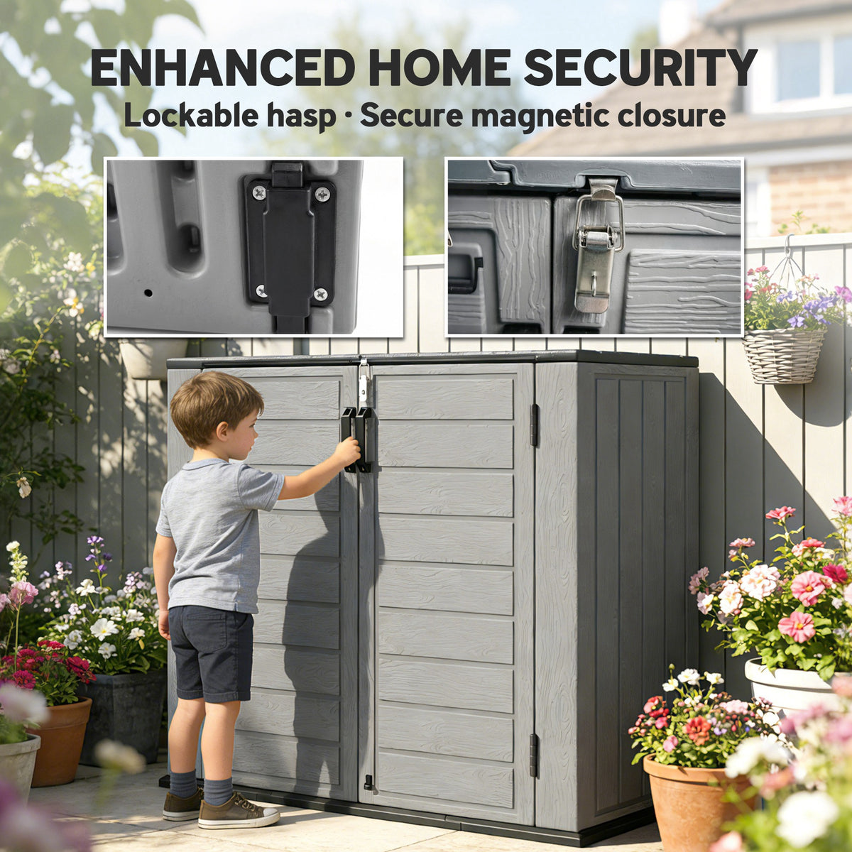 33 Cu.ft Outdoor Storage Shed - Light Grey HDPE Cabinet-Storage Sheds-DECOROLALA
