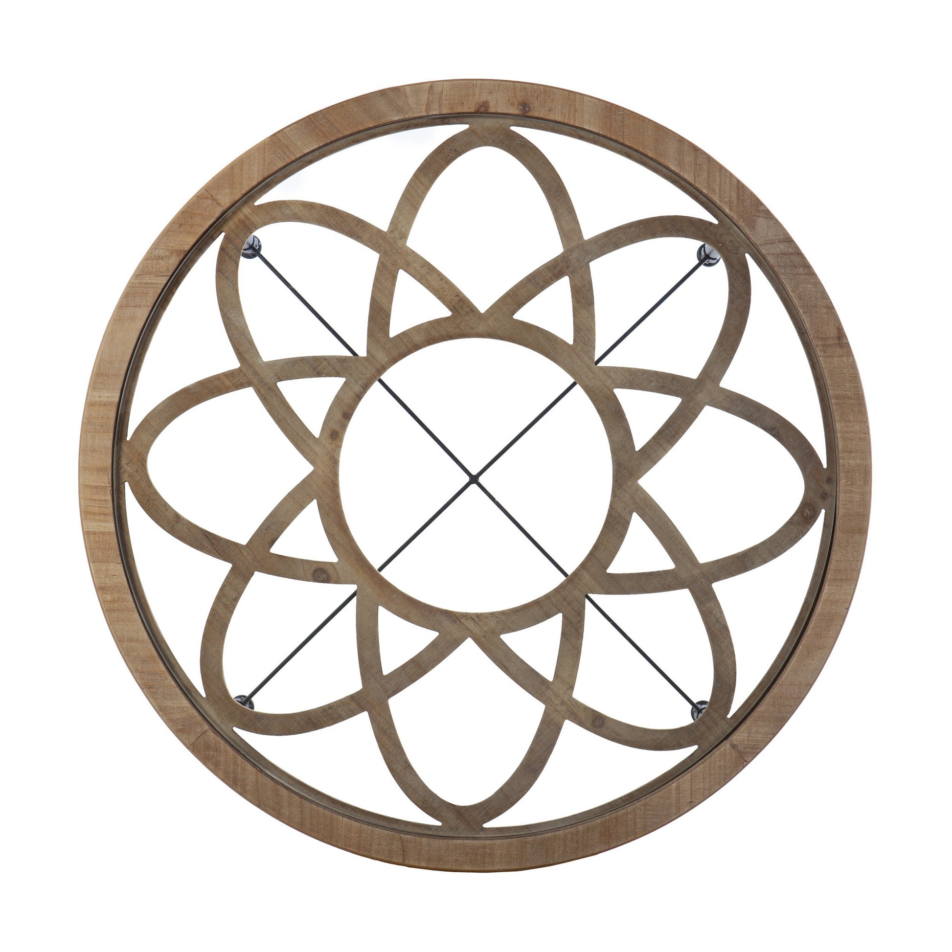 33" Floral Design Glass Top Round Coffee Table-Coffee Tables-DECOROLALA