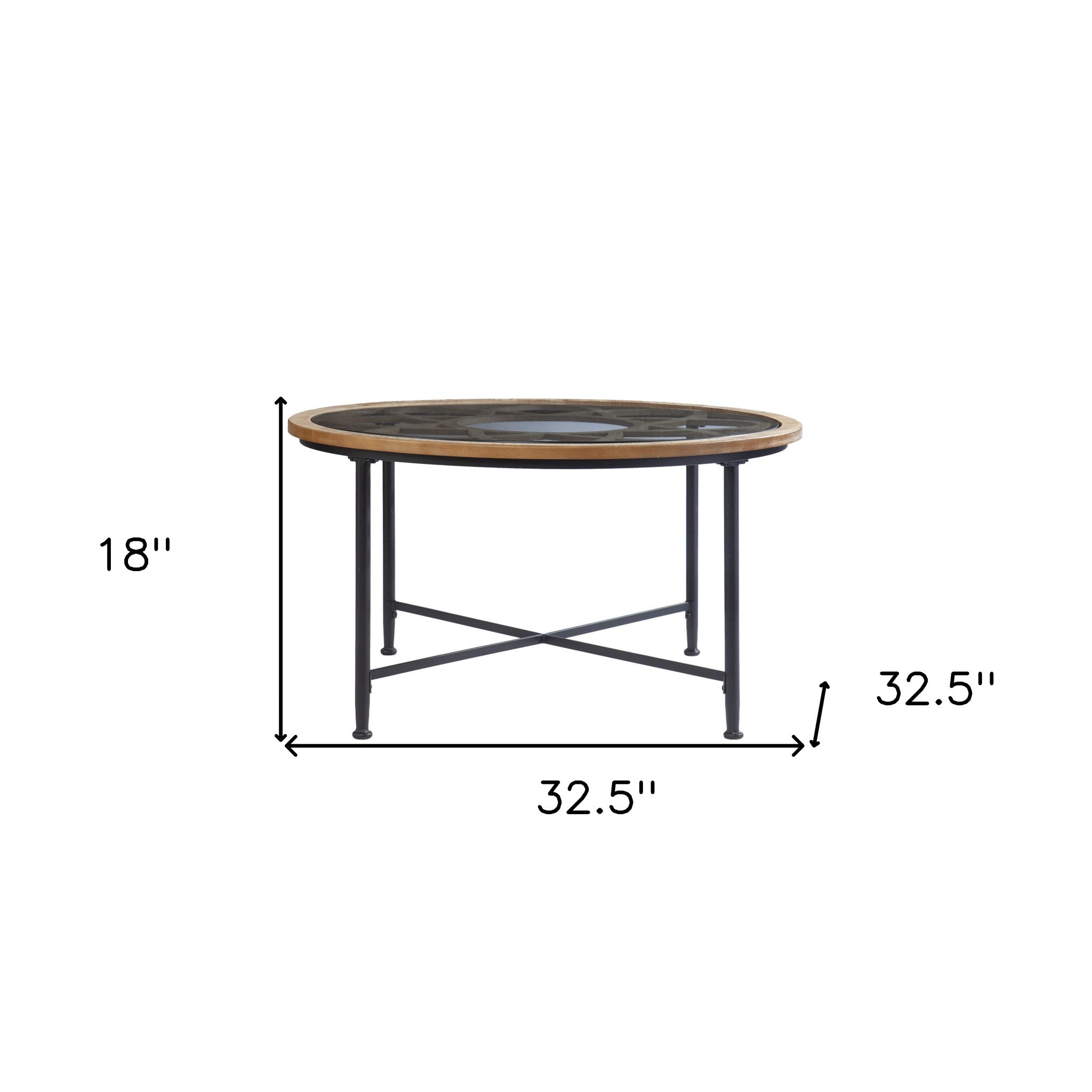 33" Floral Design Glass Top Round Coffee Table-Coffee Tables-DECOROLALA