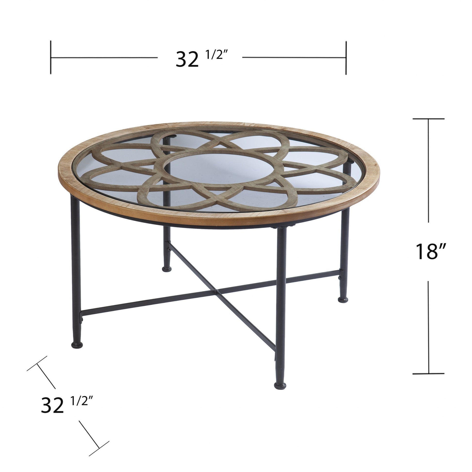 33" Floral Design Glass Top Round Coffee Table-Coffee Tables-DECOROLALA