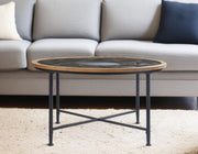 33" Floral Design Glass Top Round Coffee Table-Coffee Tables-DECOROLALA