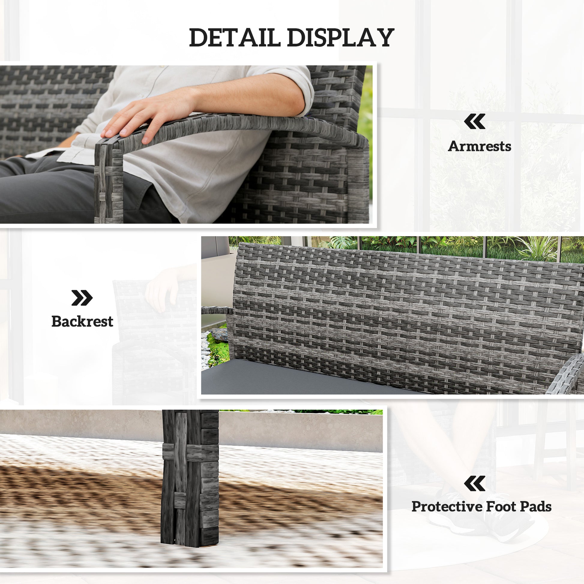 33 Gallon Outdoor Bench with Storage, Wicker Grey-DECOROLALA