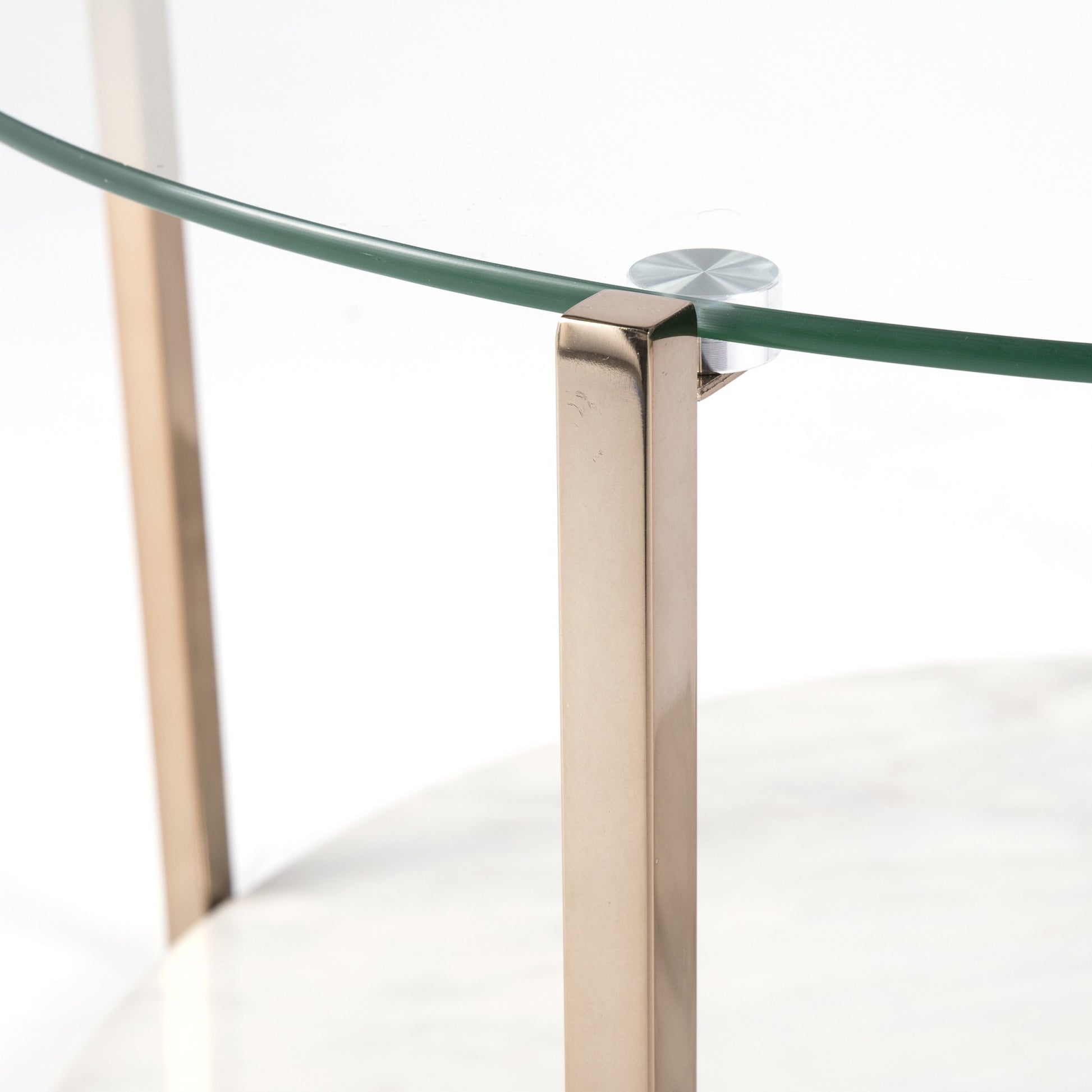 33" Gold Glam Glass And Faux Marble Two Tier Round Coffee Table-Coffee Tables-DECOROLALA