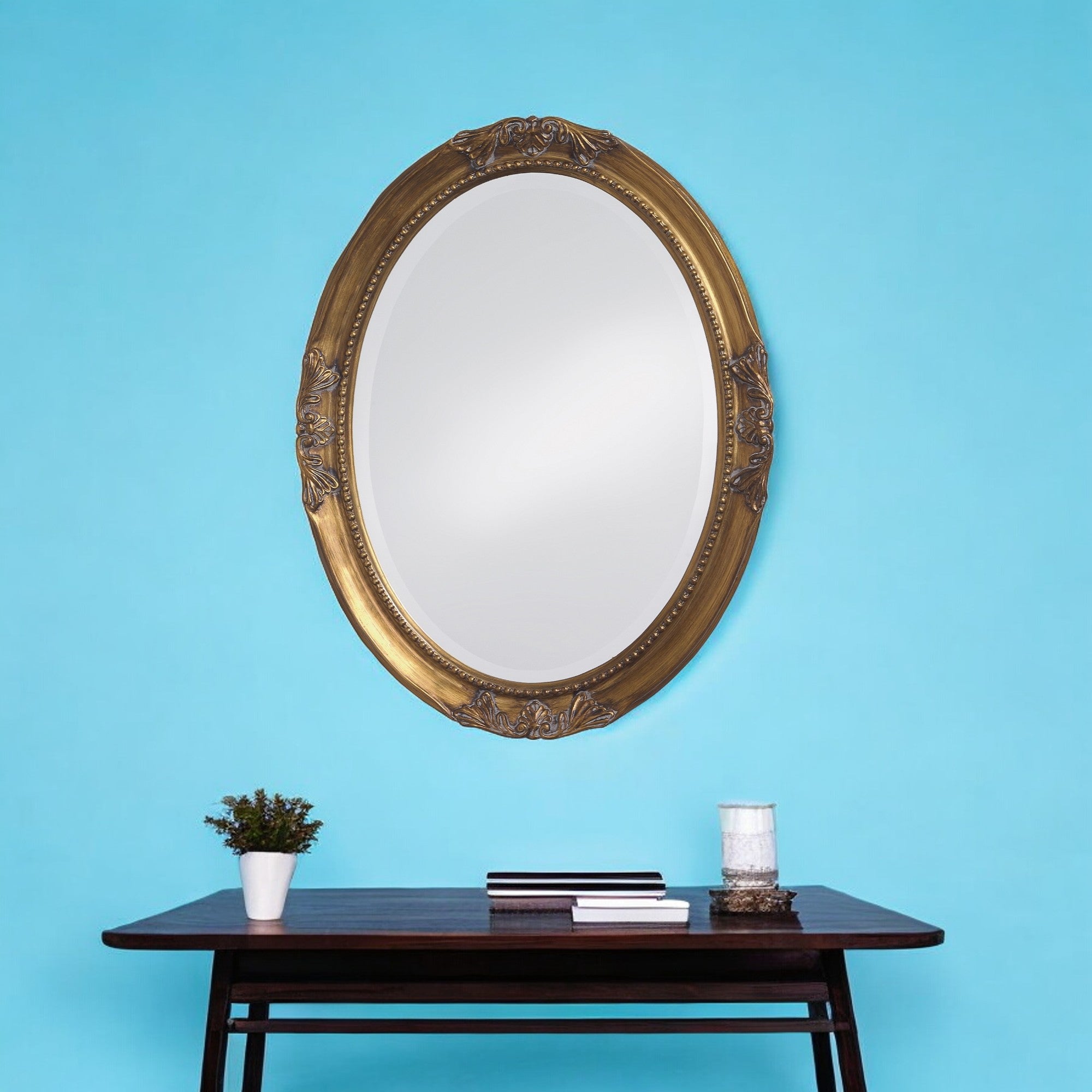 33" Gold Oval Framed Accent Mirror-Mirrors-DECOROLALA
