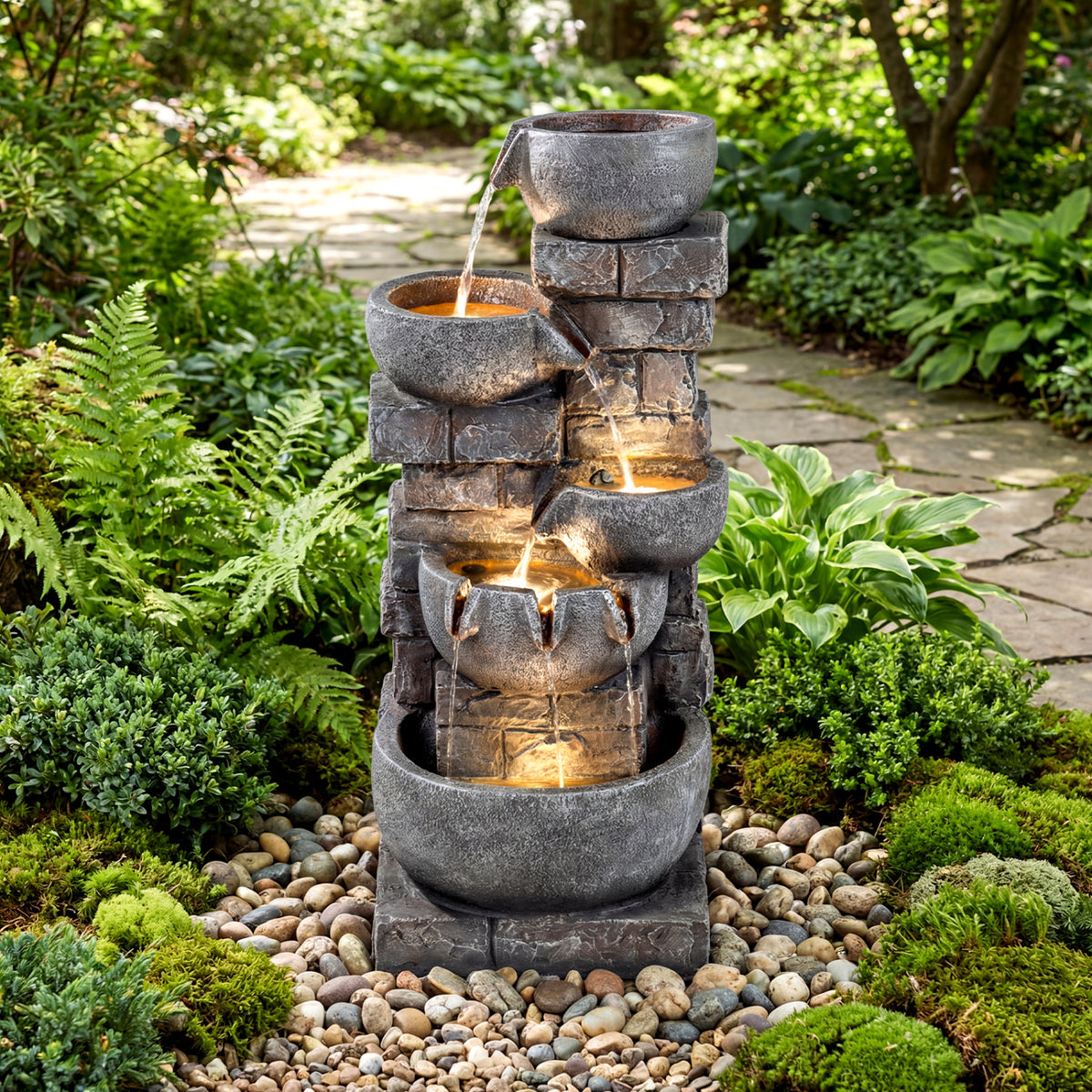 33" H Outdoor Water Fountain with LED Lights for Patio-Outdoor Water Fountains-DECOROLALA