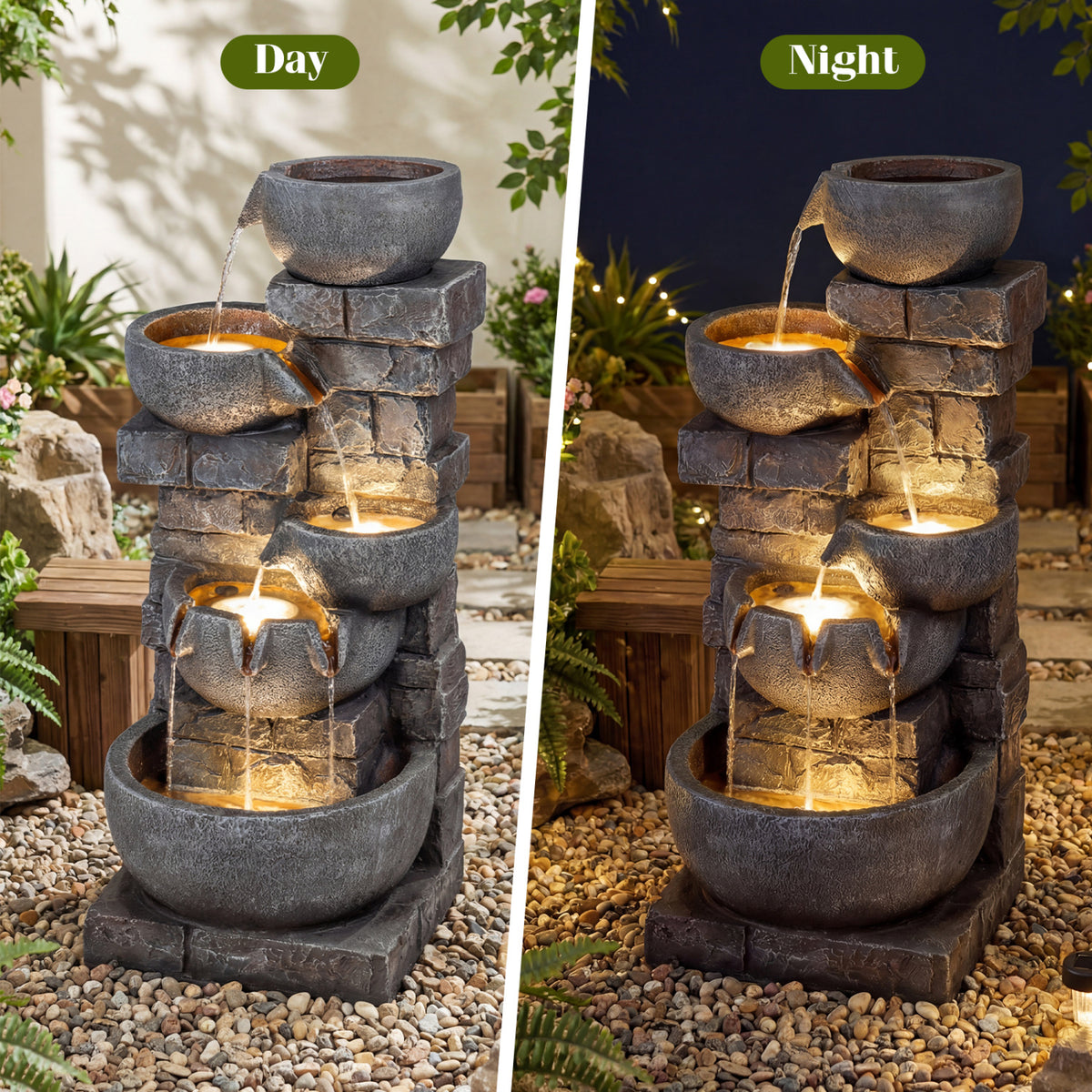 33" H Outdoor Water Fountain with LED Lights for Patio-Outdoor Water Fountains-DECOROLALA