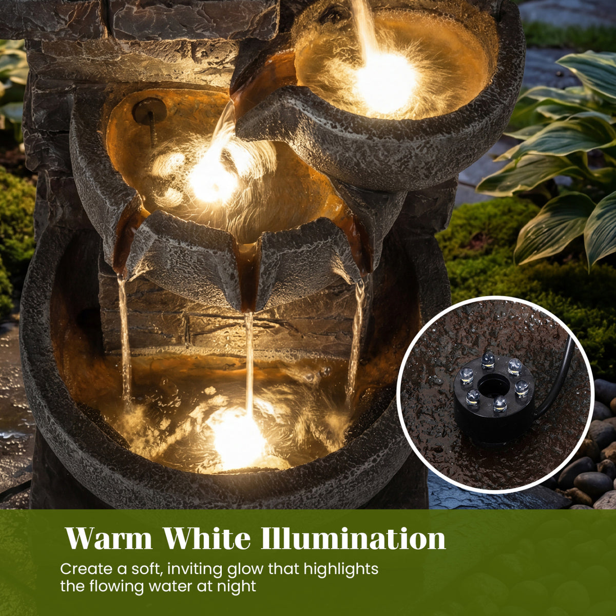 33" H Outdoor Water Fountain with LED Lights for Patio-Outdoor Water Fountains-DECOROLALA