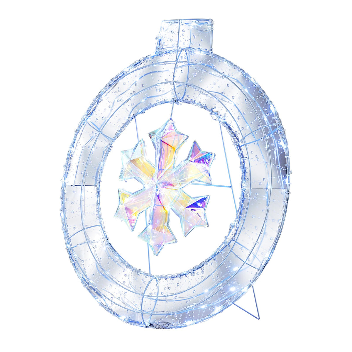 33 Inch Lighted Snowflake Wreath with Hanging Ring and Support Bracket-Christmas Decorations & Accessories-DECOROLALA