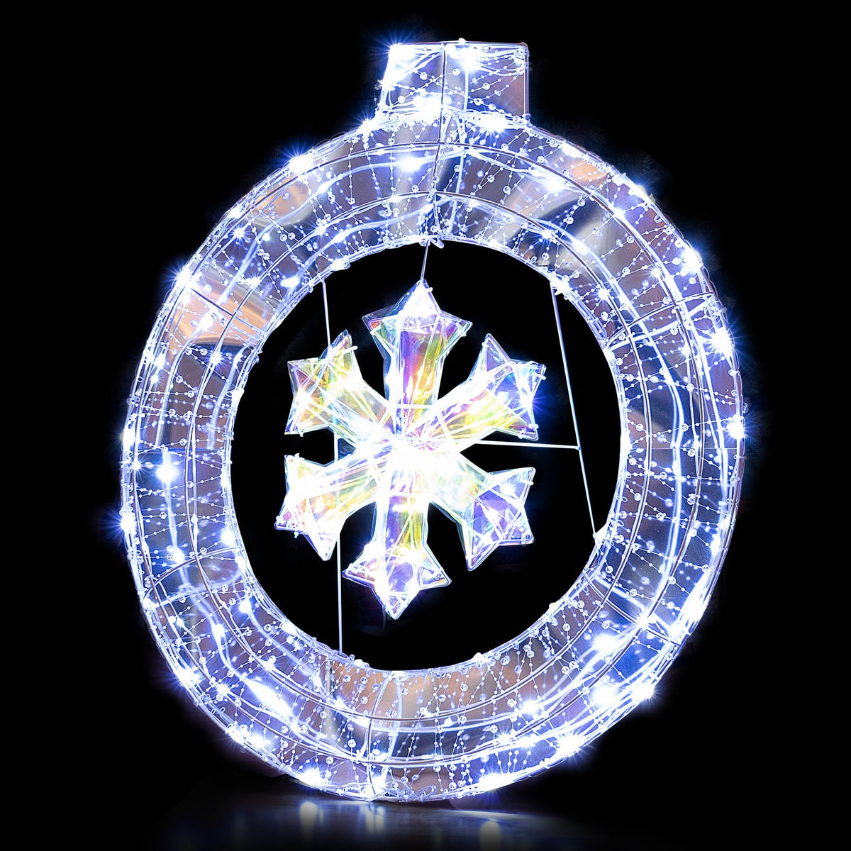 33 Inch Lighted Snowflake Wreath with Hanging Ring and Support Bracket-Christmas Decorations & Accessories-DECOROLALA